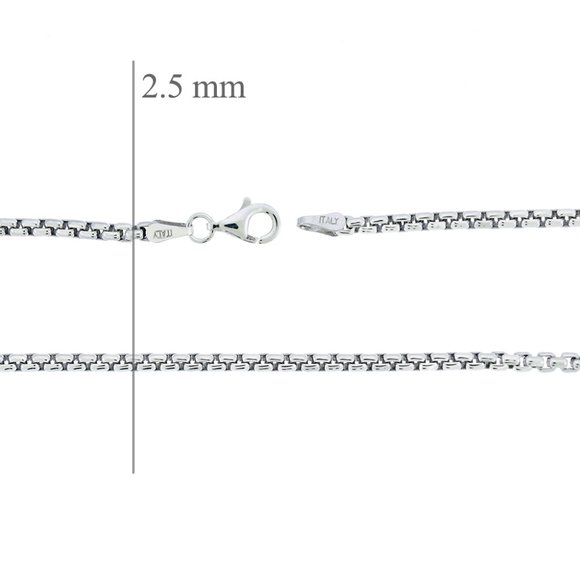 925 Sterling Silver Round Box Chain Necklace Made In Italy 2.5 mm - Picture 3 of 3